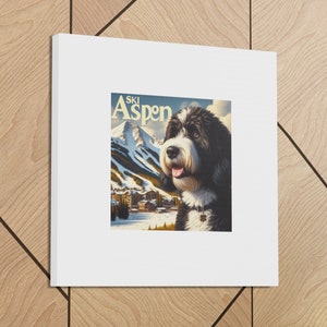 Bernedoodle "Ski Aspen" Canvas Art | Retro Travel Poster Design in this Super Crisp Canvas | Ski Enthusiast Gift| Great Dog Mom or Dad Gift!