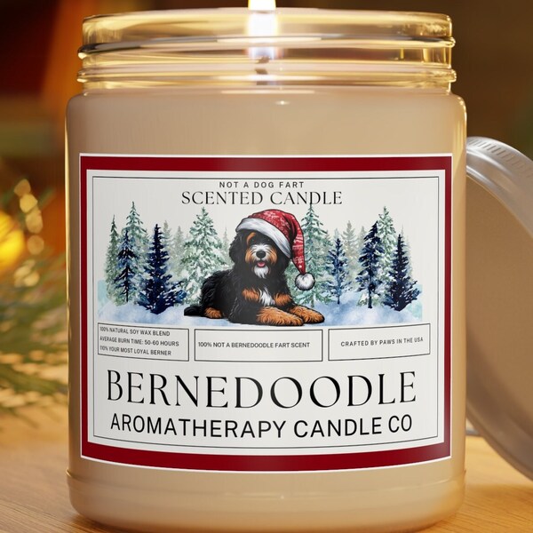 Bernedoodle Aromatherapy Candle: Festive Fresh Scent, Dog Lover Gift