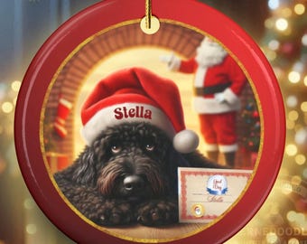 Black Golden Doodle Ceramic Ornament | Double-Sided Doodle Dog Christmas Decoration
