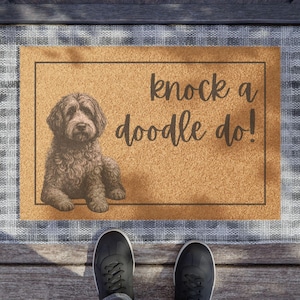 Doodle Welcome Mat: Funny Dog Home Decor, Outdoor Coir Doormat