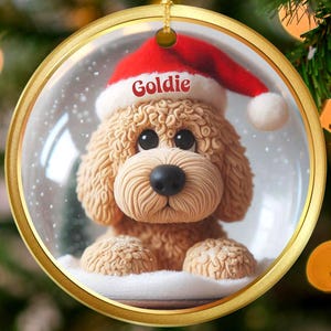 Dog Christmas Ornament, Cute Puppy Decoration, Personalized Holiday Tree Decor, Santa Hat Dog Ornament, Custom Pet Gift