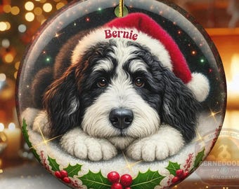 Personalized Bernedoodle Ceramic Two Sided Christmas Ornament