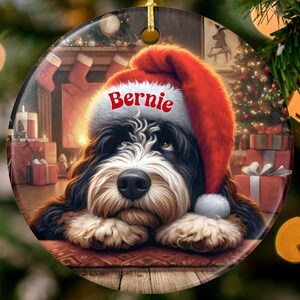 Custom Dog Christmas Ornament, Personalized Pet Ornament, Dog Lover Gift, Cute Dog with Santa Hat, Holiday Tree Decoration