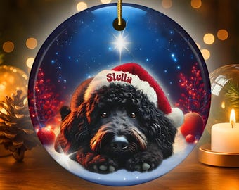 Black Doodle Dog Wearing a Santa Hat Christmas Ornament Two Sided Personalized Ceramic Ornament