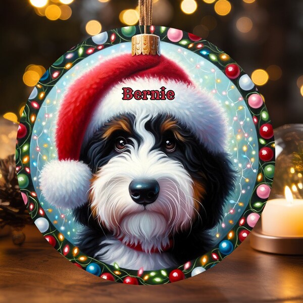 Bernedoodle Puppy, First Christmas Ceramic Ornament | Sublimation Keepsake | Personalized Custom Pet Holiday Decor