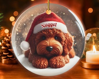 Personalized Red Cavapoo Mini-Goldendoodle Christmas Ornament - Dog Lover Ceramic Heirloom