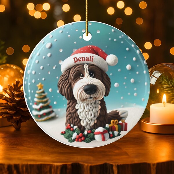 Personalized Brown Bernedoodle Christmas Ornament, Custom Dog Keepsake | Ceramic | 2.76-Inch Round Holiday Decoration, Sublimation