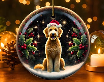 Golden Doodle Ceramic Christmas Ornament - Two Sided Personalized Goldendoodle heirloom