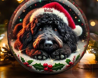 Personalized Black Doodle Dog Christmas Ornament  - Two-Sided Ceramic Heirloom
