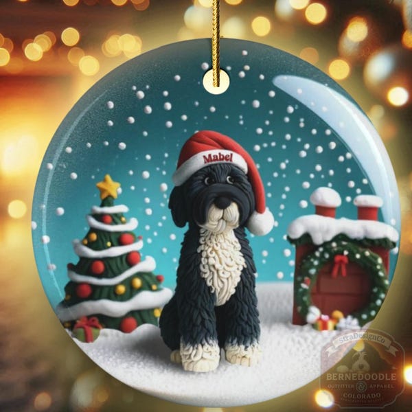 Bernedoodle Ornament, Custom Pet Christmas Decor | Sublimation | 3 Inch 2 Sided Ceramic Heirloom Gift For Dog Lover