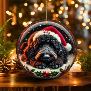 Custom Dog Christmas Ornament, Personalized Pet Ornament, Dog Lover Gift, Cute Dog with Santa Hat, Holiday Tree Decoration