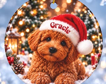 Personalized Cavapoo Doodle Puppy Santa Hat Christmas Ornament