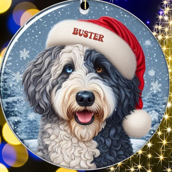 Personalized Merle Bernedoodle Ornament, Custom Pet Gift - Sublimation Ceramic - 2.76 Inch Holiday Keepsake, Dog Lover Decor