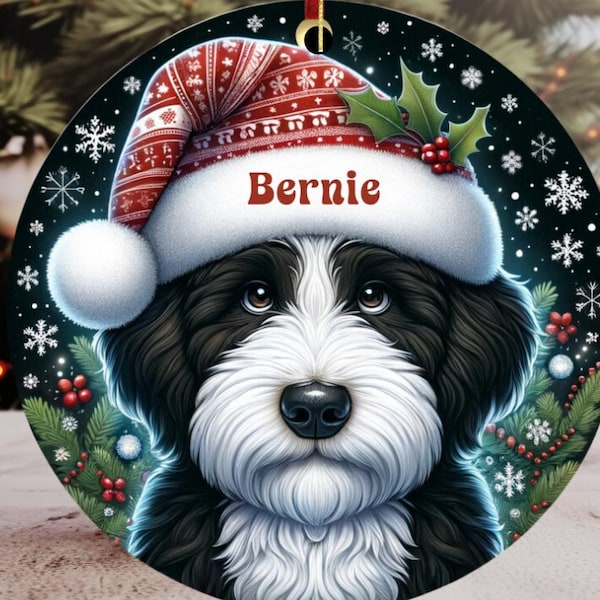 Bernedoodle Ornament, Personalized Custom Name Holiday Keepsake | Glossy Ceramic | 2.76-Inch Round Shape