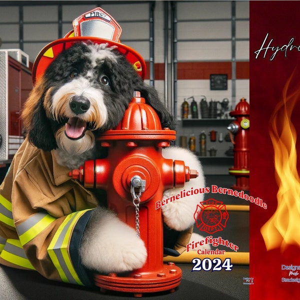 2024 Firefighter Calendar, Except They're All Doodle Dogs | Firefighter Bernedoodles | Wall Calendar| Perfect Dog Lovers Gift | Hot Doodles!