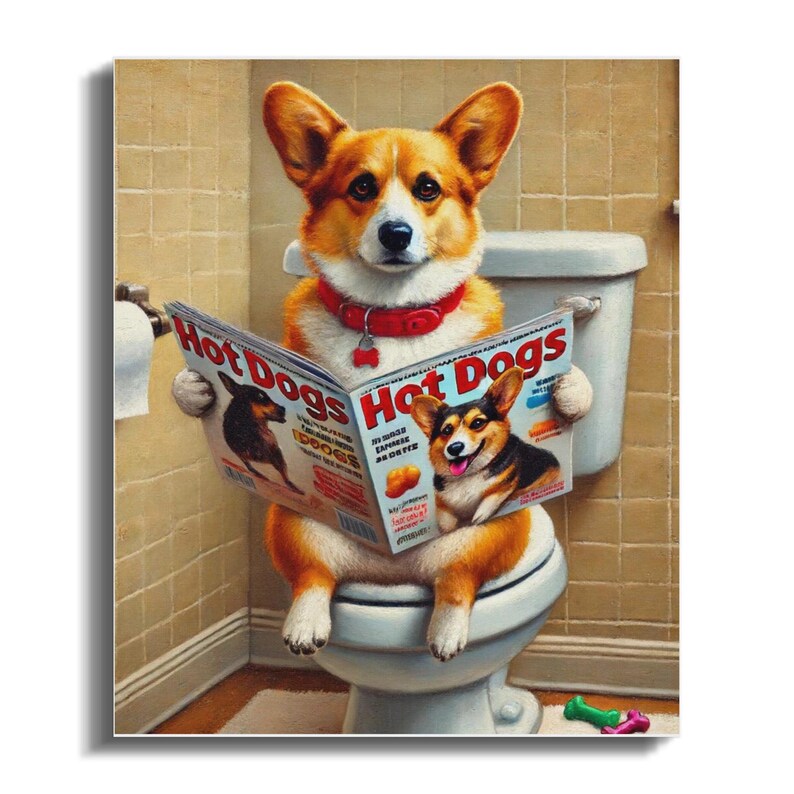Funny Corgi Dog on Toilet Canvas Art - Bathroom Decor image 2