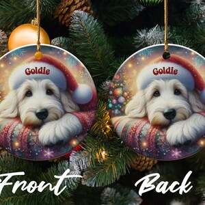 Custom Pet Ornament, Festive Goldendoodle Holiday Keepsake | Ceramic | 3 Inch Sublimation Print image 3