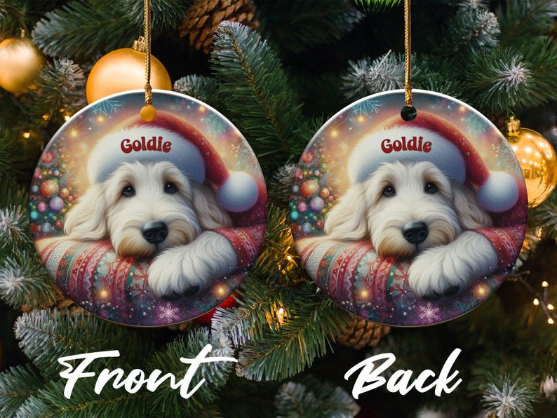 Custom Pet Ornament, Festive Goldendoodle Holiday Keepsake | Ceramic | 3 Inch Sublimation Print image 3