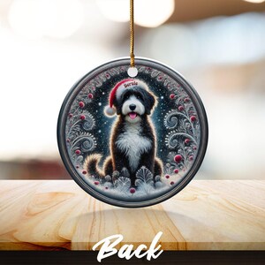 Dog Ornament Holiday, Personalized Bernedoodle Keepsake | Ceramic | Two-Sided Sublimation Print, Gold Hanger image 9