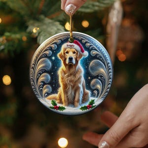 Golden Retriever Christmas Ornament, Holiday Tree Decor | Sublimation Flat Ceramic | Two Sided Print, Pet Lover Gift image 3