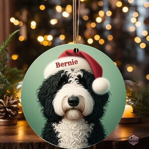 Artisan Bernedoodle Dog Christmas Hanging - Santa Hat Ornament, Made for You