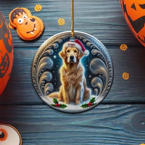 Golden Retriever Christmas Ornament, Holiday Tree Decor | Sublimation Flat Ceramic | Two Sided Print, Pet Lover Gift image 10
