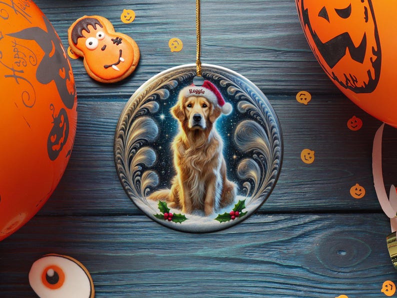 Golden Retriever Christmas Ornament, Holiday Tree Decor | Sublimation Flat Ceramic | Two Sided Print, Pet Lover Gift image 10