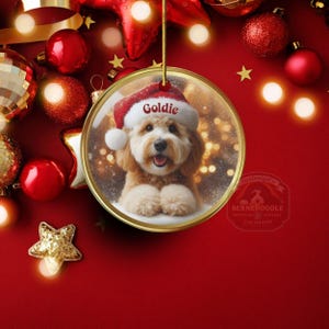 Keramik-Weihnachtsmannmütze, personalisierter Goldendoodle-Weihnachtsbaumschmuck | Sublimationsdruck | 7,6 cm (3 Zoll) Baumdekoration, individuelles Haustier-Andenken, Weihnachtsgeschenk Bild 10