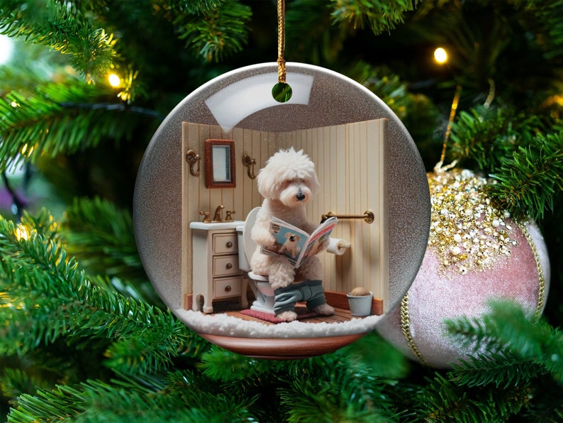 Funny Dog Toilet - Ceramic Ornament - Sublimation Print, Goldendoodle Restroom Keepsake image 7