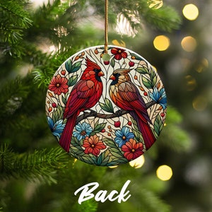 Cardinal Ceramic Ornament, Faux Stained Glass Design image 7