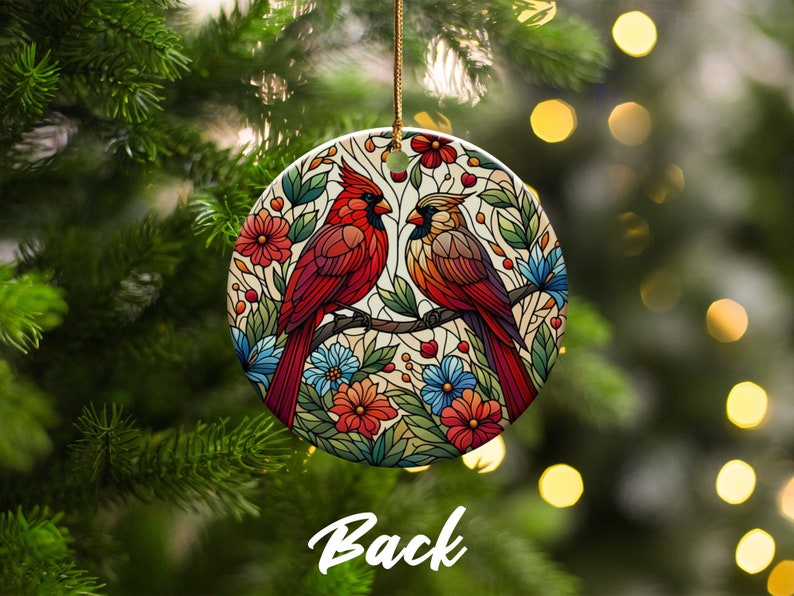 Cardinal Ceramic Ornament, Faux Stained Glass Design image 7