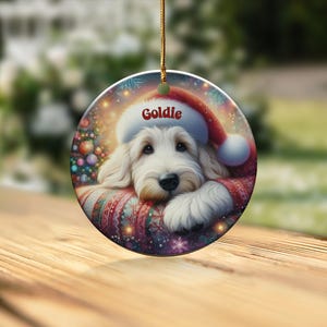 Custom Pet Ornament, Festive Goldendoodle Holiday Keepsake | Ceramic | 3 Inch Sublimation Print image 4