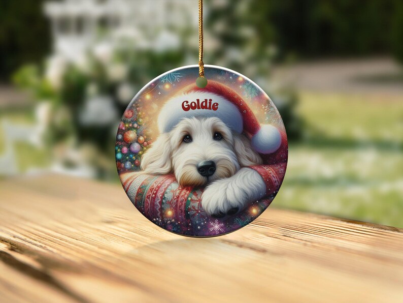 Custom Pet Ornament, Festive Goldendoodle Holiday Keepsake | Ceramic | 3 Inch Sublimation Print image 4