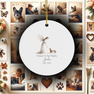 Personalized Doxie Dachshund Tribute ornament, Memorial Watercolor Design, Pet's Name Gift, Custom Pet Name Gift, Personalized Pet Tribute Ceramic Ornament, Pet Loss Gift