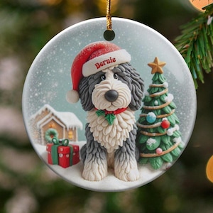 Custom Dog Ornament, Sheepadoodle Keepsake Shiny Flat | Sublimation | 3 Inch Ceramic Gift image 1