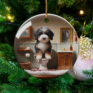 Funny Dog Toilet, Ceramic Ornament | Sublimation | Bathroom Humor Decor, Double Sided image 7