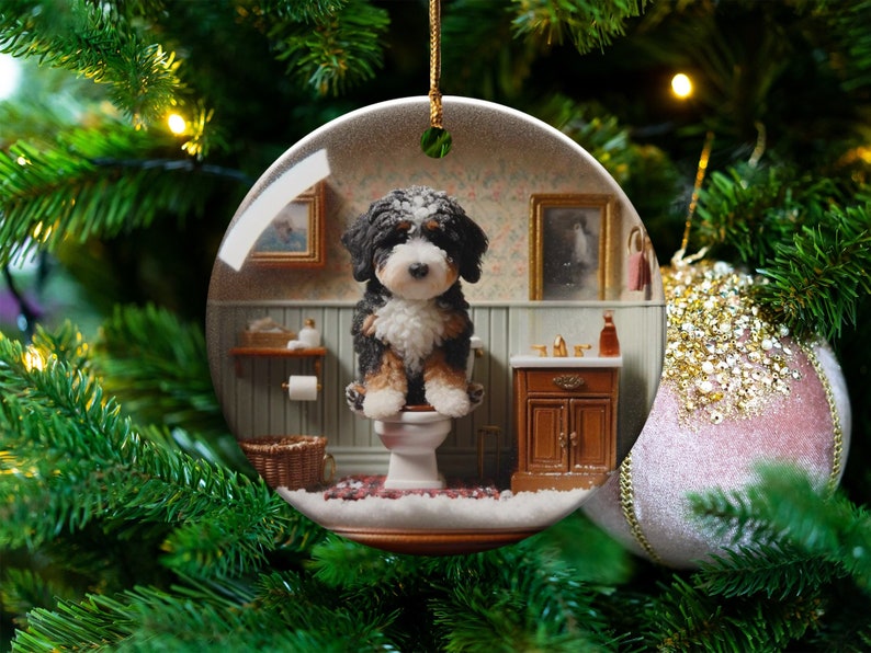 Funny Dog Toilet, Ceramic Ornament | Sublimation | Bathroom Humor Decor, Double Sided image 7