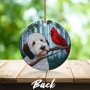 Cardinal and Goldendoodle Ceramic Ornament, Oil Paint Style Design, Cardinal Lovers Gift, Mothers Day, Bird Lover, Red Cardinal and Dog Gift