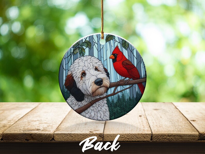 Cardinal and Goldendoodle Ceramic Ornament, Oil Paint Style Design, Cardinal Lovers Gift, Mothers Day, Bird Lover, Red Cardinal and Dog Gift