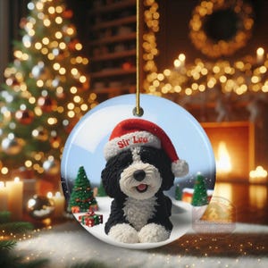 Bernedoodle Ornament, Personalized Ceramic Keepsake | Double Sided Sublimation | Custom Holiday Dog Name Decor image 16