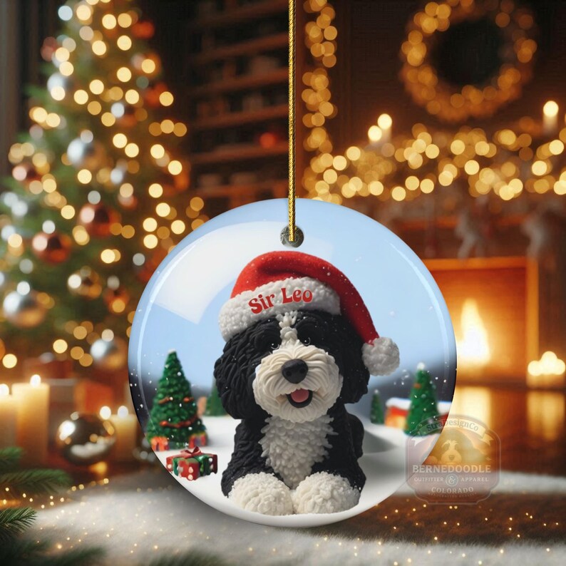 Bernedoodle Ornament, Personalized Ceramic Keepsake | Double Sided Sublimation | Custom Holiday Dog Name Decor image 16