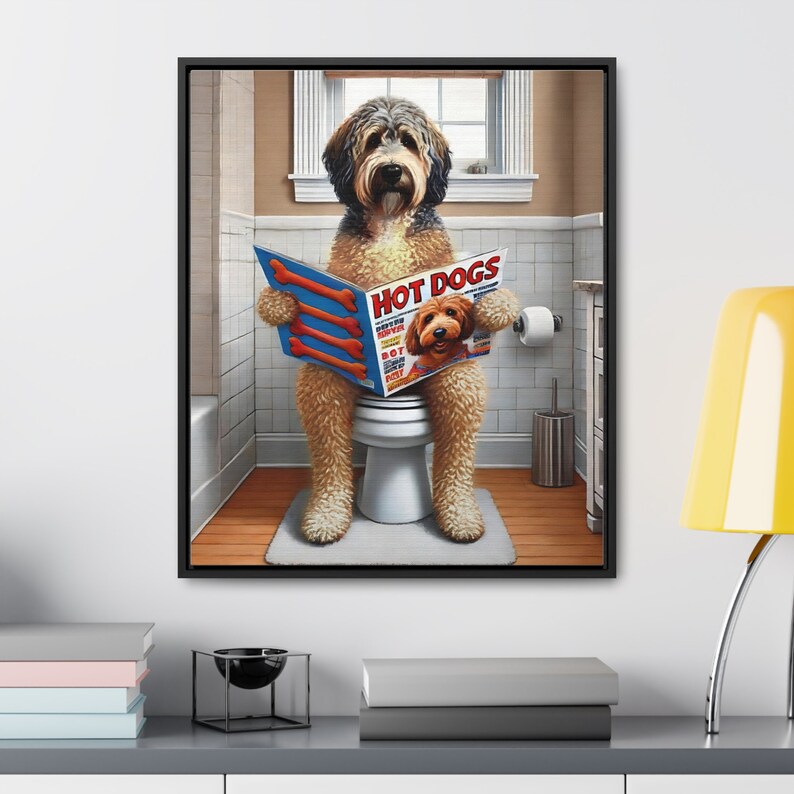 Funny Bernedoodle Toilet Portrait: Bathroom Wall Art, Dog Dad Gift image 3