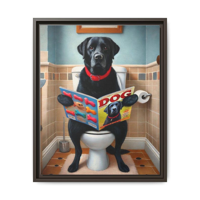 Funny Black Lab Canvas Print: Dog Magazine Bathroom Wall Art image 4