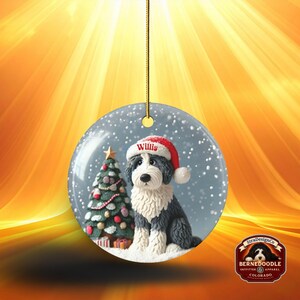 Personalized Sheepadoodle Christmas Ornament, Snow Globe Art Dog Keepsake | Two-Sided Ceramic 3 Inch | Doodle Mom Gift image 10