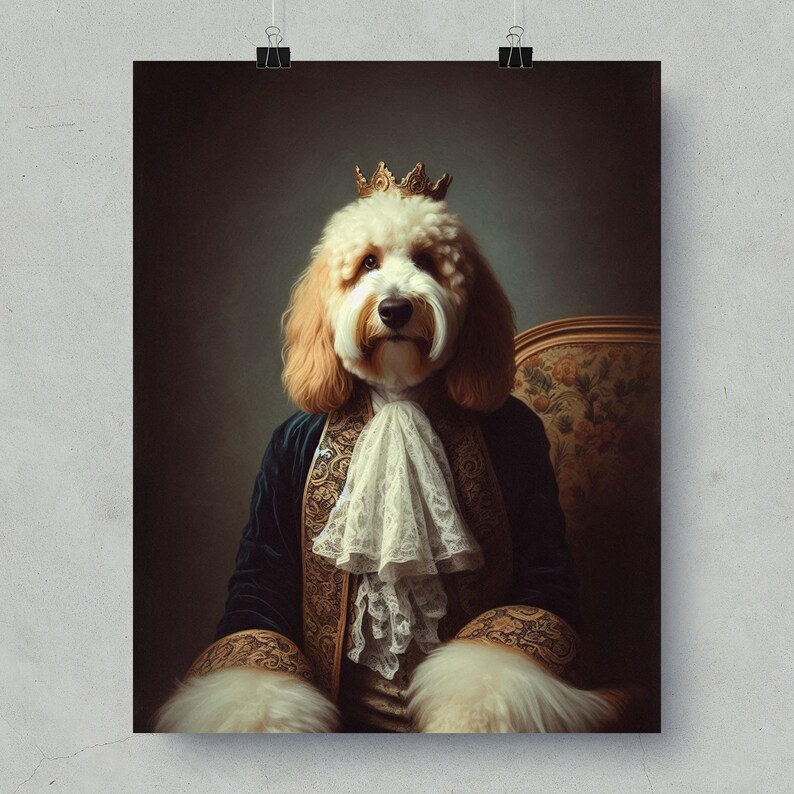 Royal Dog Portrait, Aristocratic Pet Art, Elegant Dog Painting, Vintage Style Pet Print, Regal Dog Wall Art, Unique Pet Gift