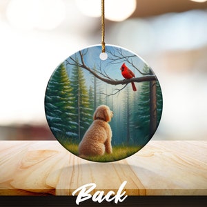 Cardinal and Goldendoodle Ornament, Stained-Glass Looking Design, Cardinal gift, Mothers Day Gift, Bird Lovers Gift, Dog Mom Gifts