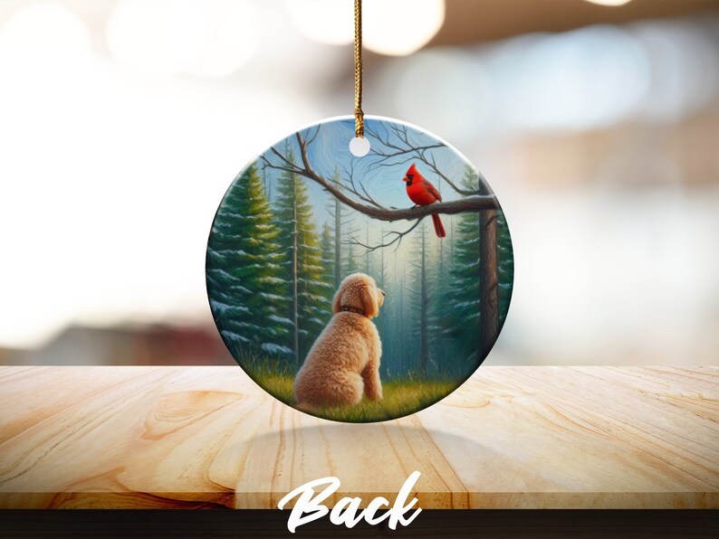 Cardinal and Goldendoodle Ornament, Stained-Glass Looking Design, Cardinal gift, Mothers Day Gift, Bird Lovers Gift, Dog Mom Gifts