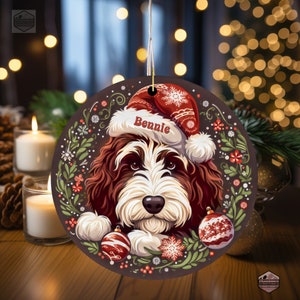 Artisan Bernedoodle Dog Christmas Hanging - Santa Hat Ornament, Made for You