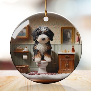 Funny Dog Toilet, Ceramic Ornament | Sublimation | Bathroom Humor Decor, Double Sided image 1