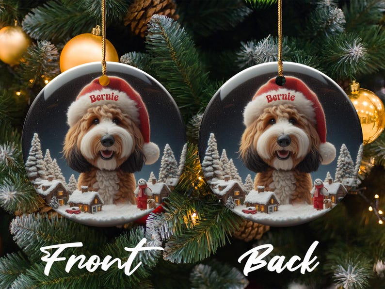 Personalized Dog Christmas Ornaments, Custom Pet Holiday Decorations, Pet Name Santa Hat Ornament, Cute Dog Photo Ornament